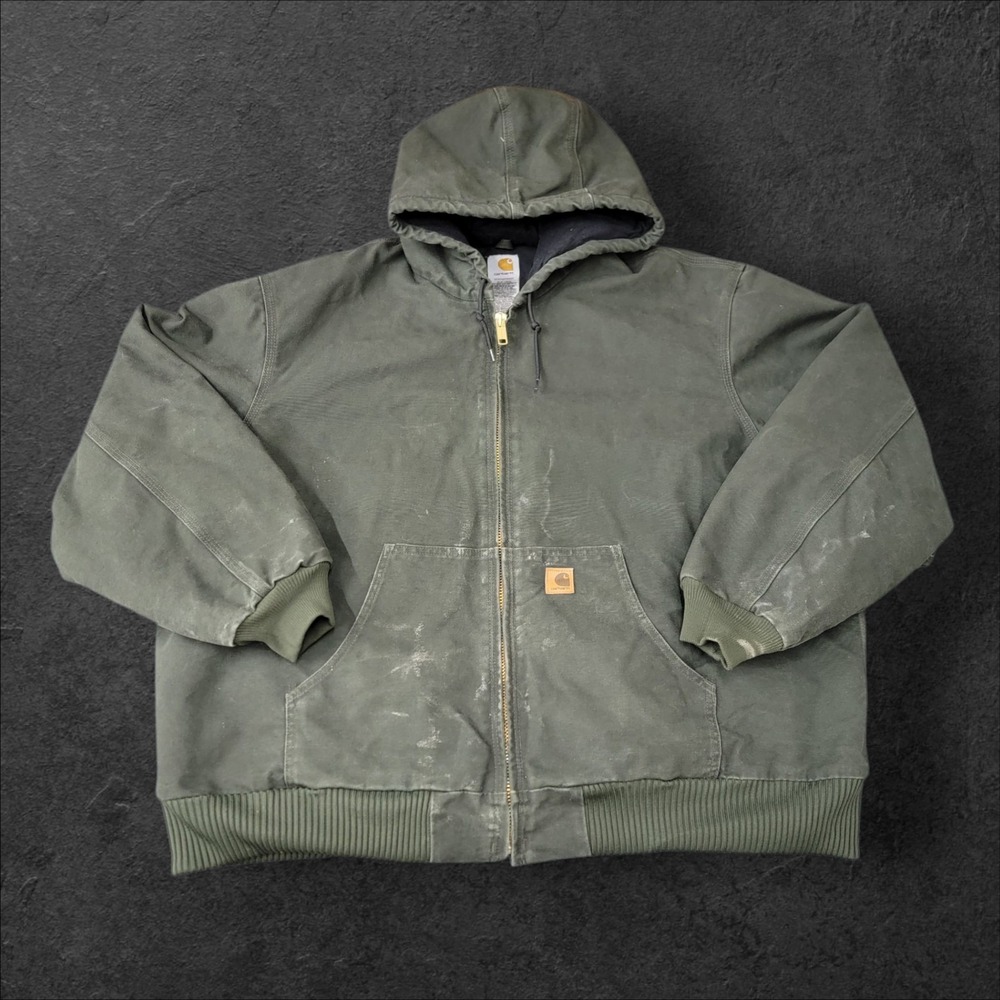 Vintage Carhartt Jacket J130 MOS Mens 3XL Green Sandstone Duck Canvas Distressed